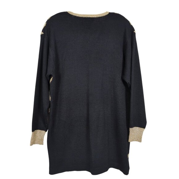 Vintage Suzelle V Neck Gold Black Argyle Sweater Size Large Long Sleeve - Picture 2 of 11